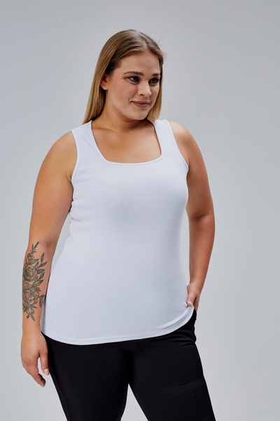 BANEGA Plus Size Sleeveless Thick Straps 100% Cotton Combed Cotton Square Neck Sports Casual White Blouse Tank Top