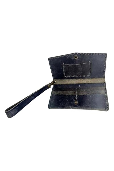 CASABA Gray Handmade Genuine Crazy Leather Wallet with Phone Compartment