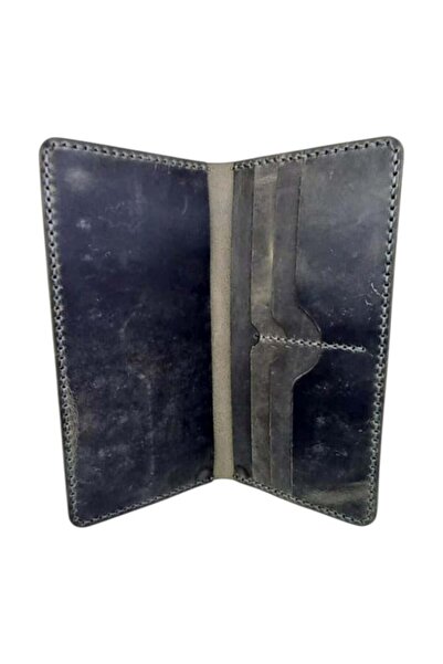 CASABA Handmade Genuine Crazy Leather Wallet with Phone Compartment Gray