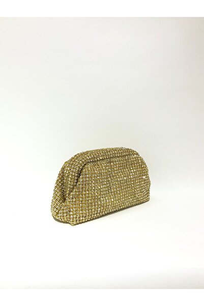 womenacs Gold Color Luxury Diamond Stone Evening Dress Clutch Portfolio Chain Strap Handheld Wedding Engagement Henna Evening Bag