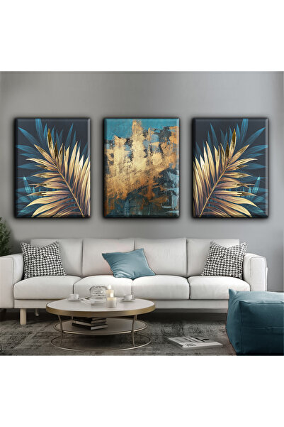 Harikabirev TABLOA TURCOAZ CU FRUNZE DE AUR | TABLO PE Pânză FĂRĂ CADRU 3L VE...