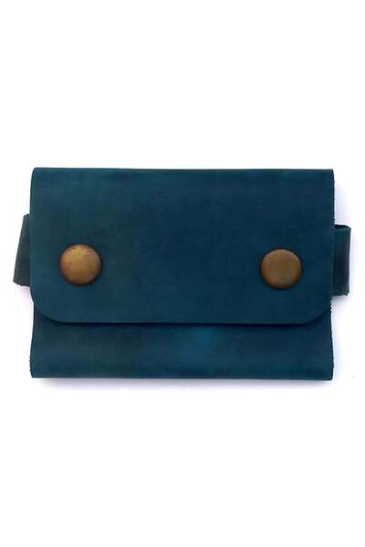 CASABA Handmade Genuine Crazy Leather Card Holder Turquoise