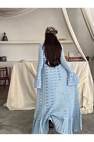 Lusin Жіночий синій трикотажний кардиган з довгими рукавами, ажурним візерунком і ґудзиками по всій довжині (новий колір)