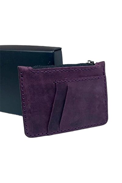 CASABA حامل بطاقات مصنوع يدويًا من الجلد الطبيعي باللون الأرجواني