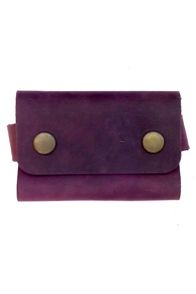 CASABA حامل بطاقات مصنوع يدويًا من الجلد الطبيعي باللون الأرجواني