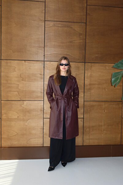 LOISY Kadın Kruvaze Yaka Kemer Detaylı Tam Kalıp Trençkot