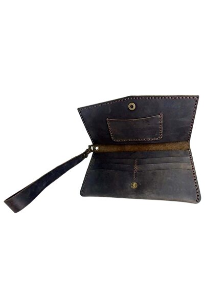 CASABA محفظة جلدية أصلية مصنوعة يدويًا باللون البني مع حجرة للهاتف