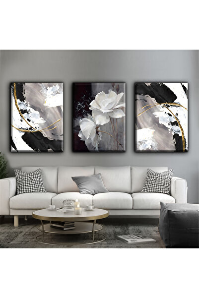 Harikabirev TABLA DE FLORI NEGRU-AUR-GRIG | TABLO PE Pânză FĂRĂ CADRU 3L VEZI DE PENTRU 3 PERSONE CHSDKYKNVS