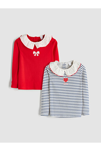 LC Waikiki Μπλουζάκι για κορίτσια με μακρυμάνικο γιακά μωρού 2 τεμαχίων