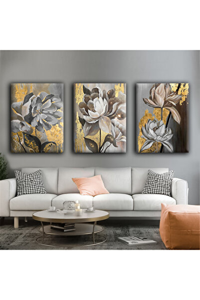 Harikabirev TABLO ABSTRACT DE FLORI GRI-ALBE 04 | TABLO PE Pânză FĂRĂ CADRU 3L VEZI DE PENTRU 3 PERSONE CHSDKYKNVS