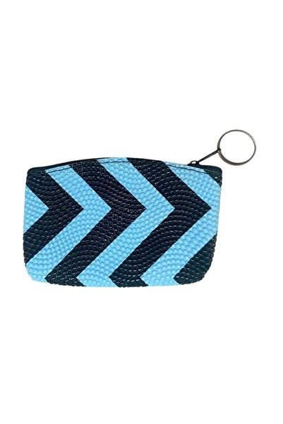 CASABA سلسلة مفاتيح على شكل محفظة عملات معدنية منقوشة باللون الأزرق