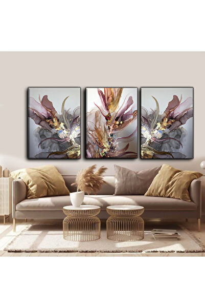 Harika bir ev Pictură abstractă cu flori roz-aurii | TABLO PE Pânză FĂRĂ CADR...