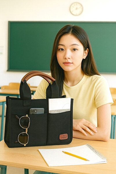 ESTUTE Kadın Günlük Kanvaz Kumaş Tote Çanta – Çok Gözlü, Fermuarlı, Omuz ve E...