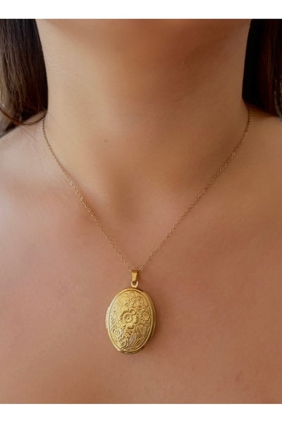 SNITCH GLOW Oval Paslanmaz Çelik Açılı Fotoğraf Çerçeveli Kolye
