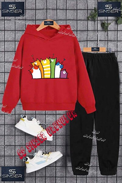 SS SİNSER Παιδικό Unisex Σετ Φόρμας με Κουκούλα "CATS 5LI COLORFUL DRAWING" μ...
