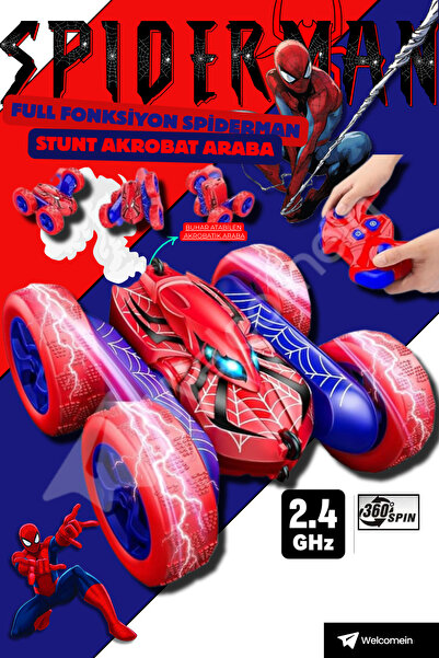 welcomein 360° Dönen Buhar Atan Şarjlı 2.4GHz Akrobat RC Araba Örümcek Adam Venom Uğur Böceği Akrobatik