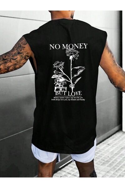 E-ROMA Tricou fără mâneci unisex oversize cu imprimeu No Money