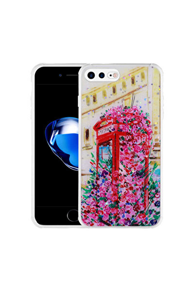 ECRUZ غطاء حماية لجهاز iPhone 8 Plus مزخرف بنمط فضي لامع مع حماية للكاميرا - ...