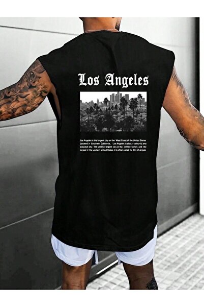 E-ROMA تي شيرت بدون أكمام مطبوع عليه لوس أنجلوس للجنسين