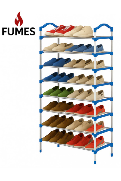 Fumes منظم أحذية أزرق عالي التحمل مكون من 8 طبقات بإطار معدني، سعة تخزين كبيرة
