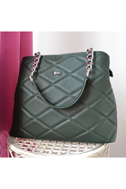 Zea Geanta lucrata manual din piele matlasata verde