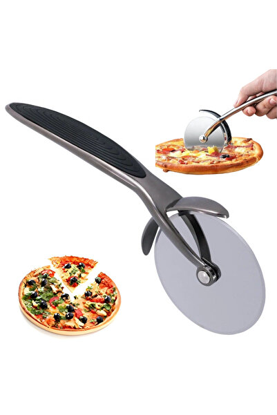 Köken Pizza knife 17.5 cm, non-slip handle, pizza/tart cutter with hard crust, zinc, diameter 6.8cm, Black