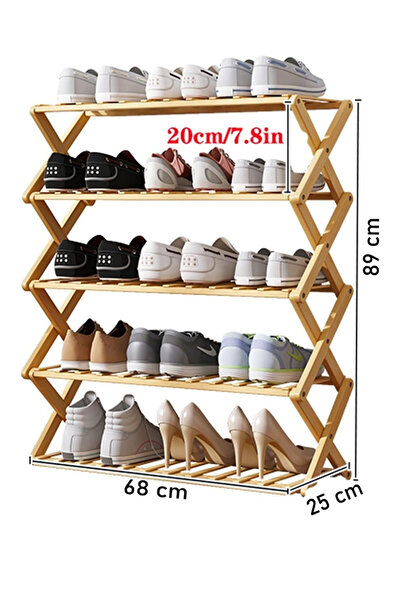 Fumes 5 Tier X-shaped Foldable Wooden Shoe Rack Organizer and Space-Saving Bamboo Shelf