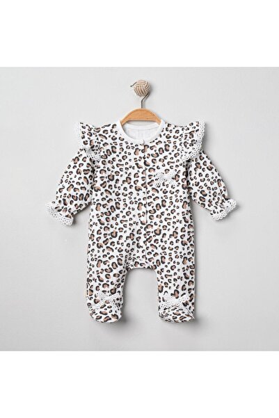 mandalinsbaby Leopard Printed Baby Girl Romper with Socks