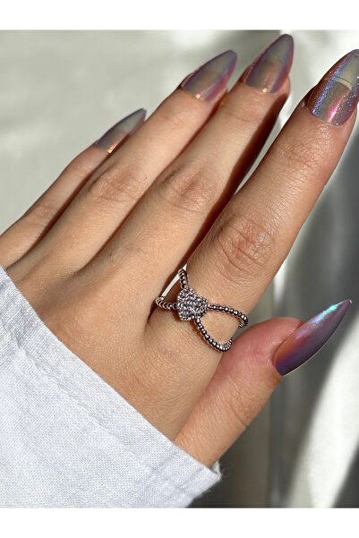 Eylülün Takısı Women's Silver Color Stone Heart Spiral Ring