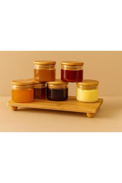 Noah Exclusive 7 Piece Borosilicate Glass with Bamboo Lid - Bamboo Board Presentation Relish Bowl Set - Glass Breakfast Set