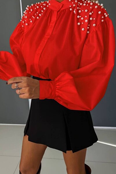 GLAMSI Sheer Shirt with Decorative Pearls – Casual Cut