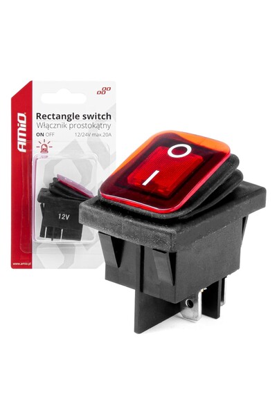 JollyMag On/Off switch, 12/24V, rectangular, waterproof, red illumination, au...