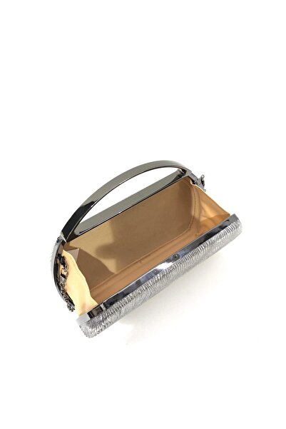 womenacs Platinum Color Laser Fabric Stylish Evening Dress Clutch Portfolio Chain Strap Handheld Wedding Engagement Evening Shoulder Bag