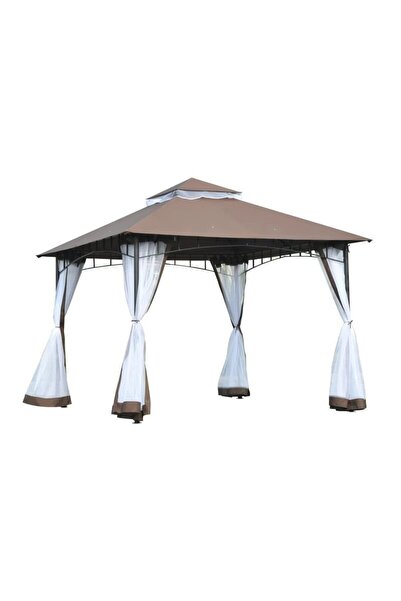 JollyMag Pavilion/foisor pentru gradina/terasa, cadru metalic, cu plasa pentru insecte, maro si alb