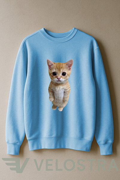 Velostra Φούτερ Unisex Standing Cat με τύπωμα με επένδυση fleece νήματα isiklet με λαιμόκοψη