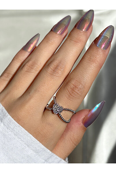 Eylülün Takısı Women's Silver Color Stone Heart Spiral Ring