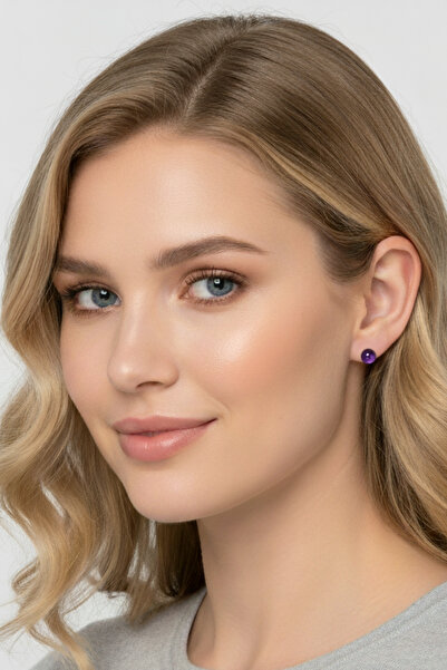 bymissmücevherat 925 Ayar Gümüş 6 mm Ametist Taşlı Vidalı Küpe | Minimal Günlük Takı –