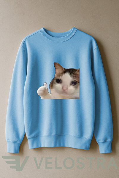 Velostra Φούτερ Unisex Crying Cat με τύπωμα με επένδυση fleece νήματα, με λαιμόκοψη