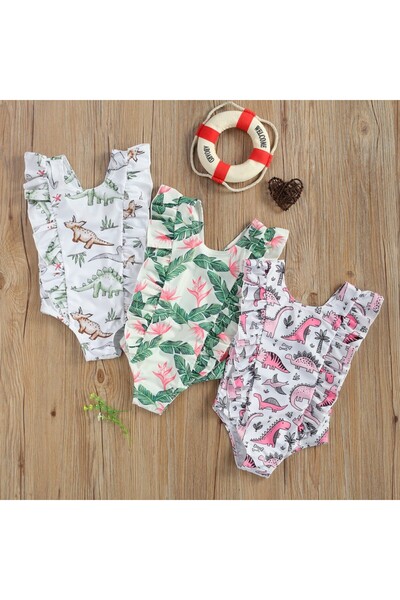 JollyMag Jurassic Drool Swimsuit (Size: 120, Pattern: Green Dinosaurs)