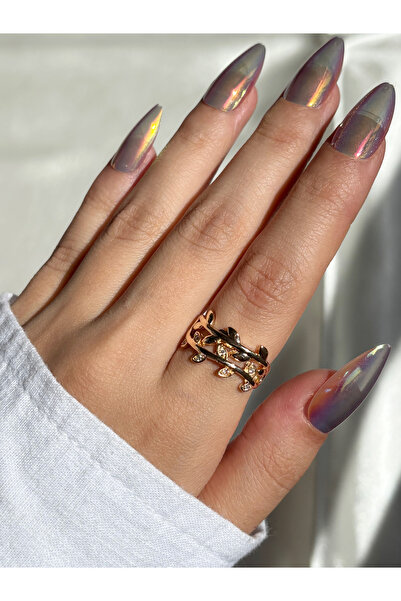 Eylülün Takısı Women's Gold Color Stone Leaf Ring