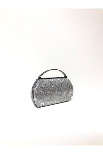 womenacs Platinum Color Laser Fabric Stylish Evening Dress Clutch Portfolio Chain Strap Handheld Wedding Engagement Evening Shoulder Bag