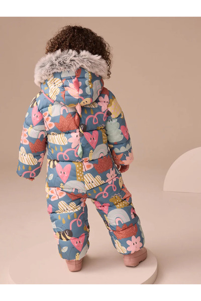 Next Baby Water and Cold Resistant Star Printed- Blue Character Girl's Snowsuit Jumpsuit