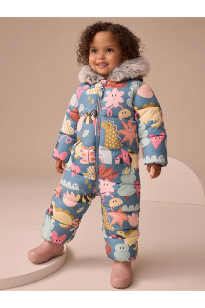 Next Baby Water and Cold Resistant Star Printed- Blue Character Girl's Snowsuit Jumpsuit