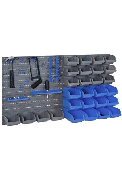 JollyMag Tool panel, PP, with 28 storage boxes, 10 hooks, 4 supports, blue gr...