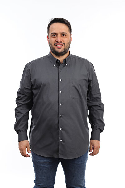 TOUSUS Men's Large Size Smoked Cotton Button Collar Pocket Long Sleeve Shirt (6601)