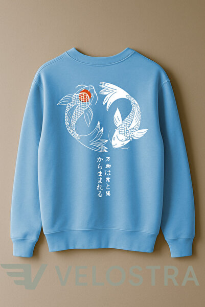 Velostra Hanorac unisex YingYang Fish cu imprimeu 3 Thread Inside Sha cu căptușeală din fleece i guler rotund