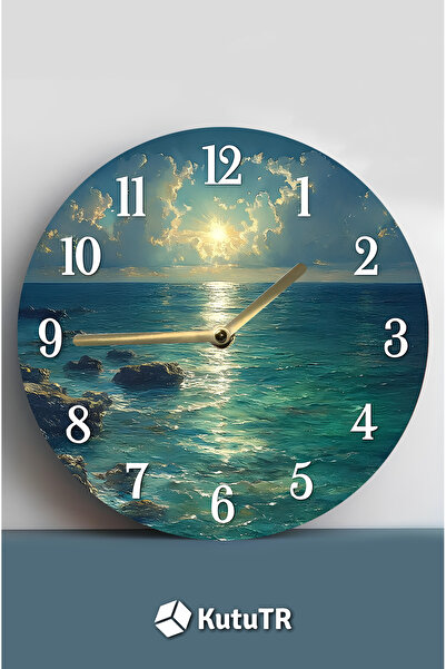 kutuTR Decorative Mdf Wall Clock – Design with Sea and Sun View – 33X33 cm Sdw427