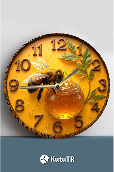 kutuTR Mdf Wall Clock – Bee and Honey Jar Themed – 33X33 cm Sdw433