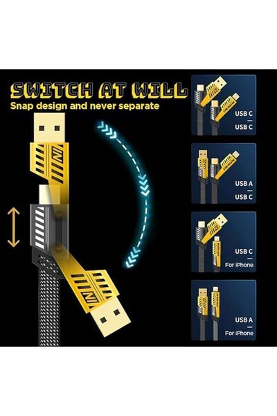 Generic AG Super-Fast Charging Cable | 65W 480 Mbps 4-in-1 USB A/Type C to/Type C | 1.2m Tangle-Free B