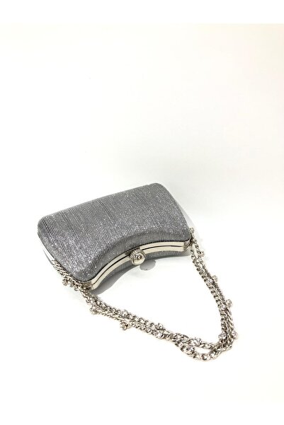 womenacs Platinum Color Laser Fabric Wavy Glitter Black Evening Dress Clutch Chain Strap Handheld Wedding Engagement Evening Bag